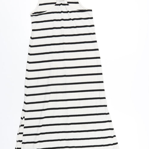 H&M Girls White Striped Polyester A-Line Size 10-11 Years Scoop Neck Pullover