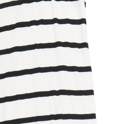 H&M Girls White Striped Polyester A-Line Size 10-11 Years Scoop Neck Pullover