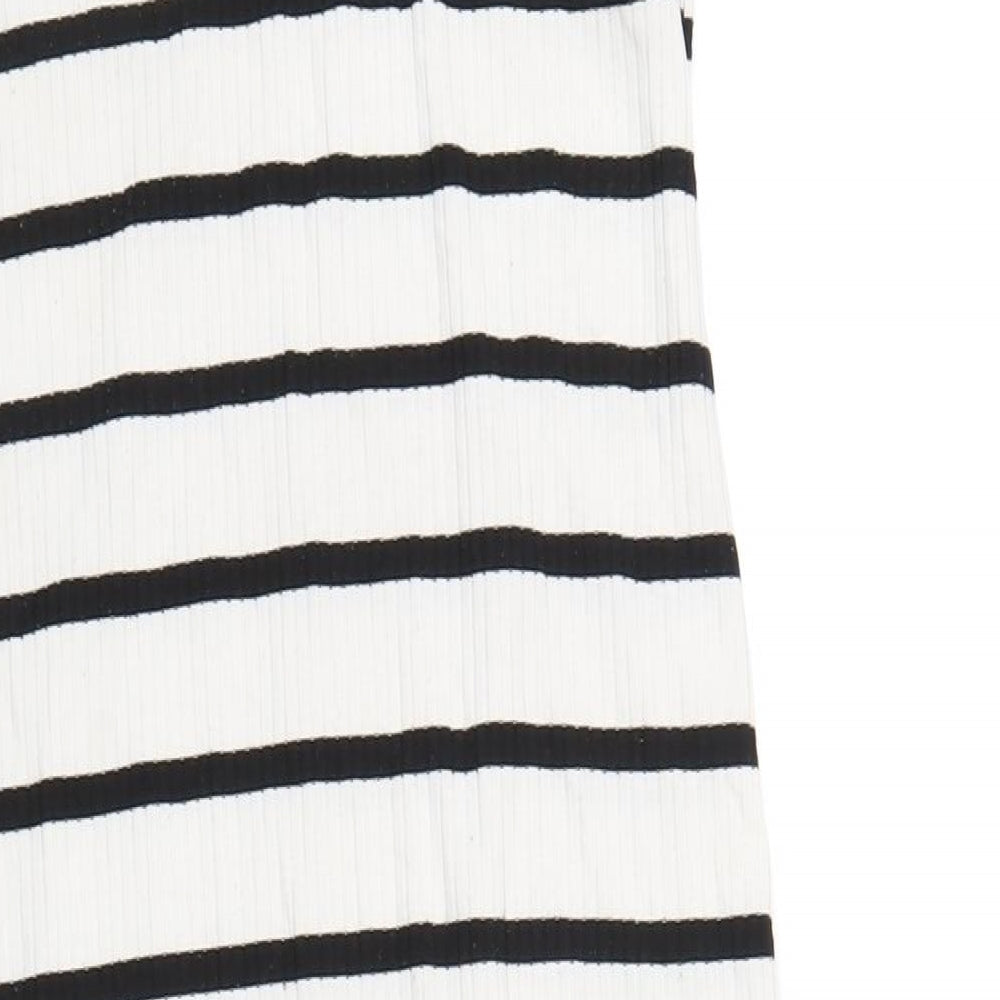 H&M Girls White Striped Polyester A-Line Size 10-11 Years Scoop Neck Pullover