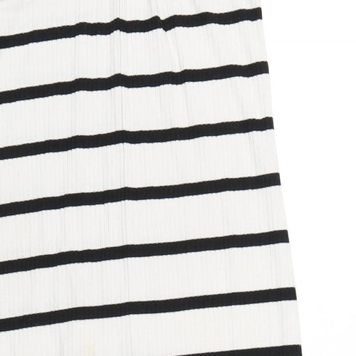 H&M Girls White Striped Polyester A-Line Size 10-11 Years Scoop Neck Pullover