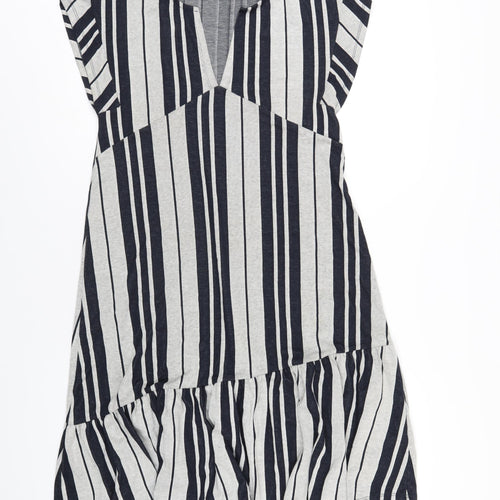 Zara Womens Grey Striped Polyester A-Line Size M V-Neck Pullover