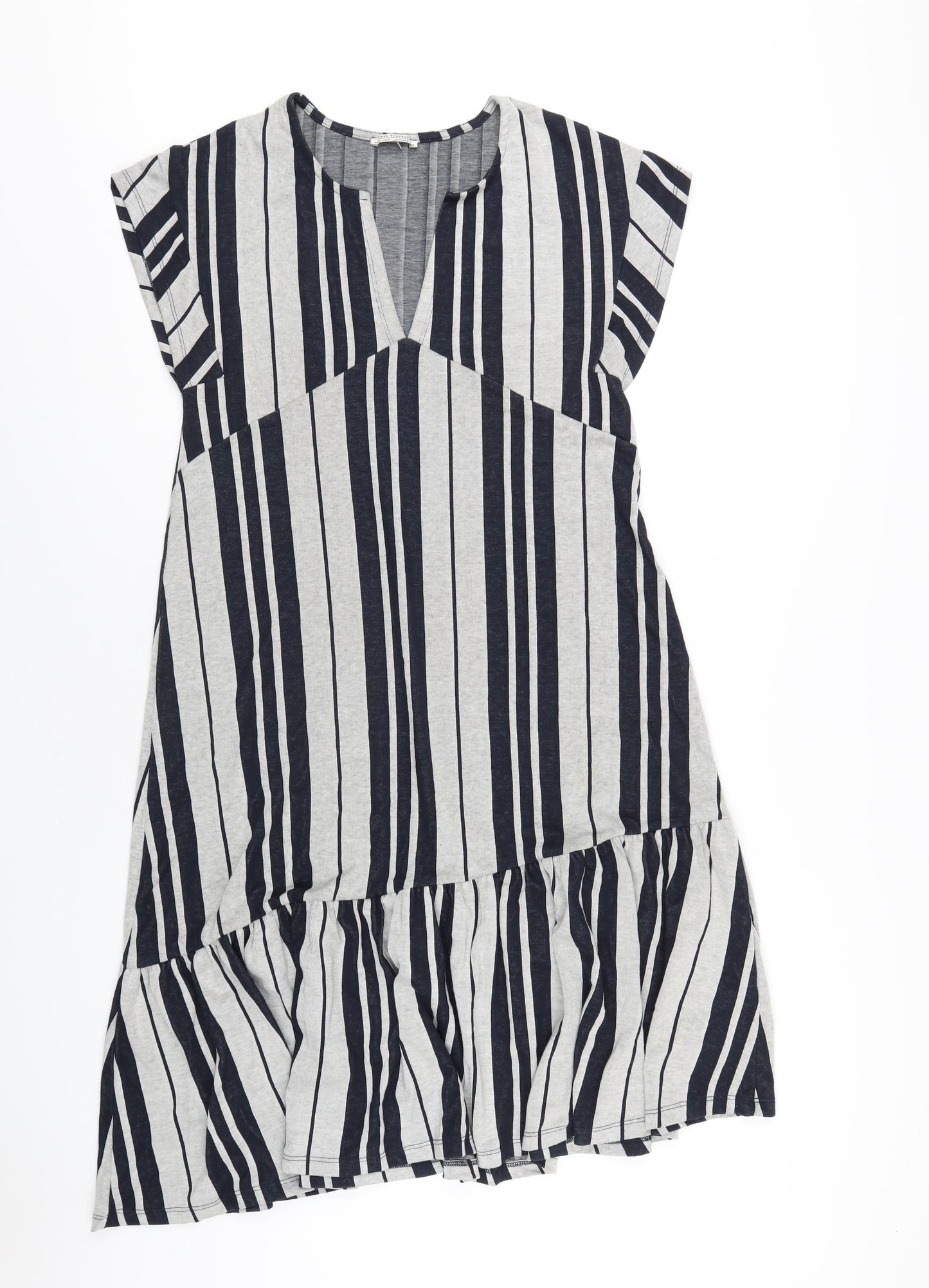 Zara Womens Grey Striped Polyester A-Line Size M V-Neck Pullover