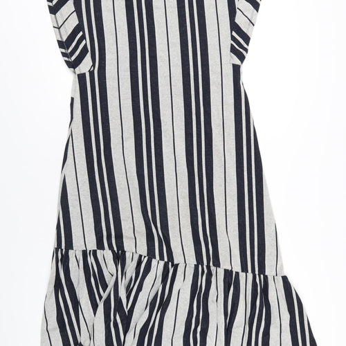 Zara Womens Grey Striped Polyester A-Line Size M V-Neck Pullover