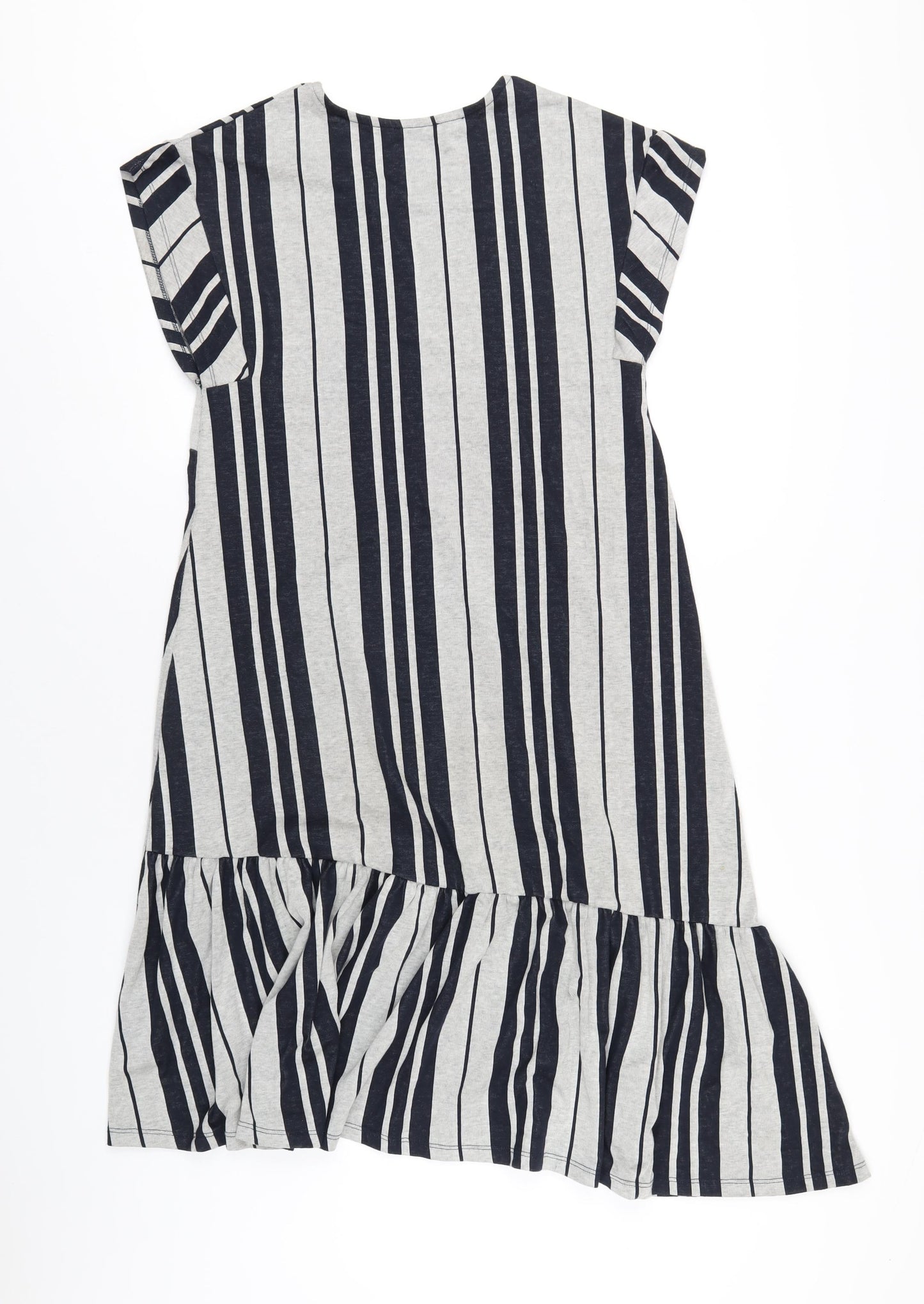 Zara Womens Grey Striped Polyester A-Line Size M V-Neck Pullover