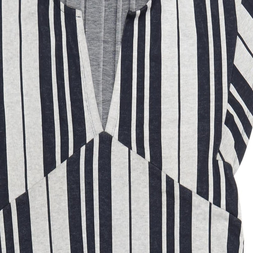 Zara Womens Grey Striped Polyester A-Line Size M V-Neck Pullover