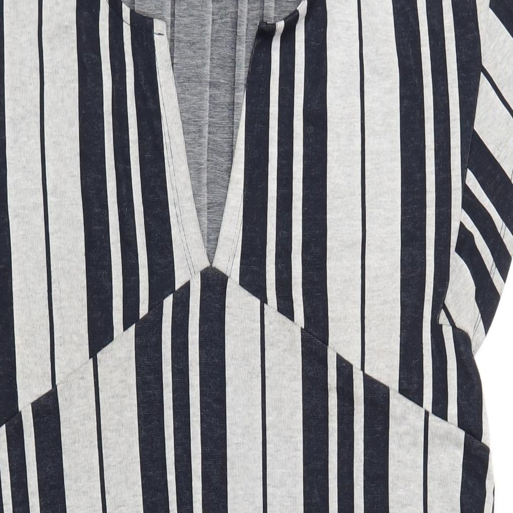 Zara Womens Grey Striped Polyester A-Line Size M V-Neck Pullover