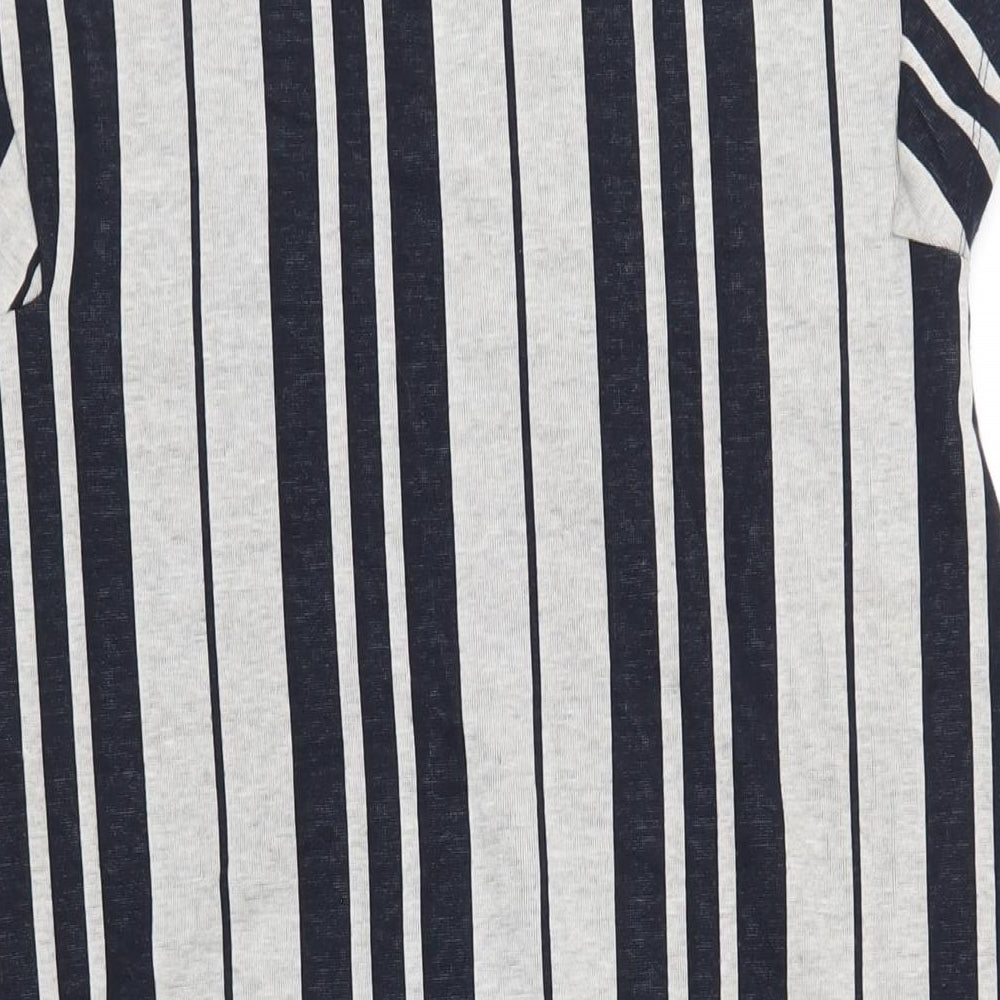 Zara Womens Grey Striped Polyester A-Line Size M V-Neck Pullover