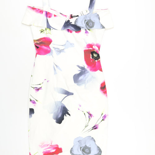 Roman Womens Multicoloured Floral Polyester Bodycon Size 10 Square Neck Zip