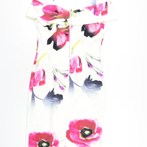 Roman Womens Multicoloured Floral Polyester Bodycon Size 10 Square Neck Zip