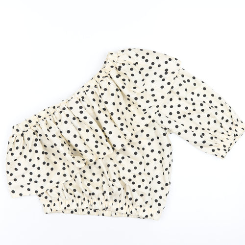 Topshop Womens Ivory Polka Dot Polyester Basic T-Shirt Size 8 One Shoulder