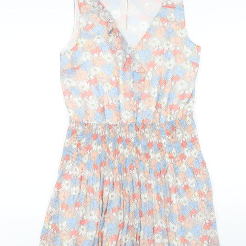 Quiz Womens Multicoloured Floral Polyester A-Line Size 14 V-Neck Button