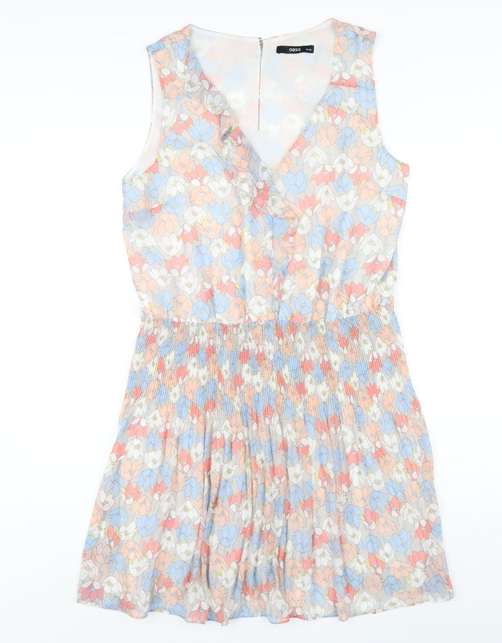 Quiz Womens Multicoloured Floral Polyester A-Line Size 14 V-Neck Button