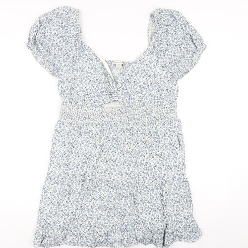 American Eagle Outfitters Womens Blue Floral Cotton A-Line Size L V-Neck Pullover