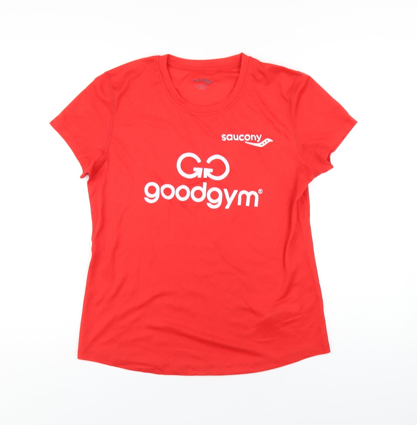 Saucony Womens Red Polyester Basic T-Shirt Size L Round Neck Pullover