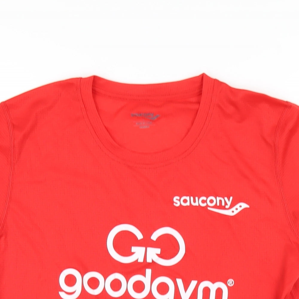 Saucony Womens Red Polyester Basic T-Shirt Size L Round Neck Pullover