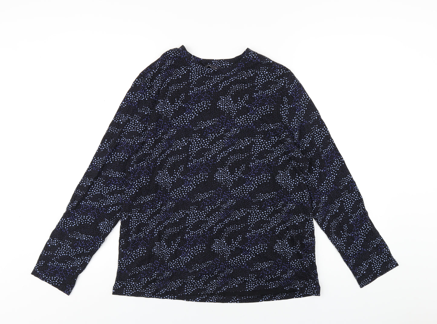 Marks and Spencer Womens Blue Geometric Cotton Basic T-Shirt Size 14 Round Neck