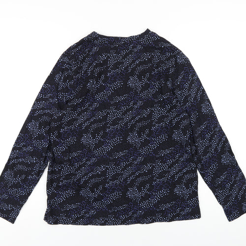 Marks and Spencer Womens Blue Geometric Cotton Basic T-Shirt Size 14 Round Neck
