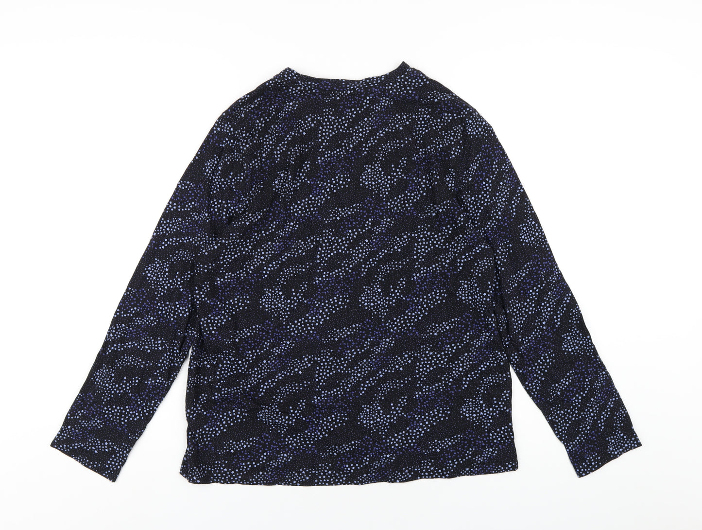 Marks and Spencer Womens Blue Geometric Cotton Basic T-Shirt Size 14 Round Neck