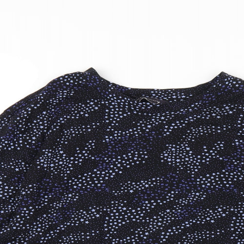 Marks and Spencer Womens Blue Geometric Cotton Basic T-Shirt Size 14 Round Neck