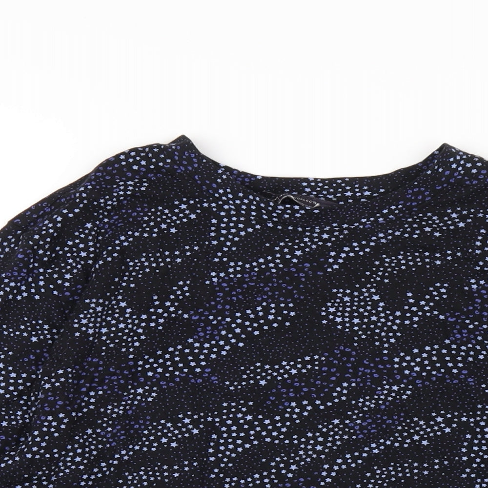 Marks and Spencer Womens Blue Geometric Cotton Basic T-Shirt Size 14 Round Neck