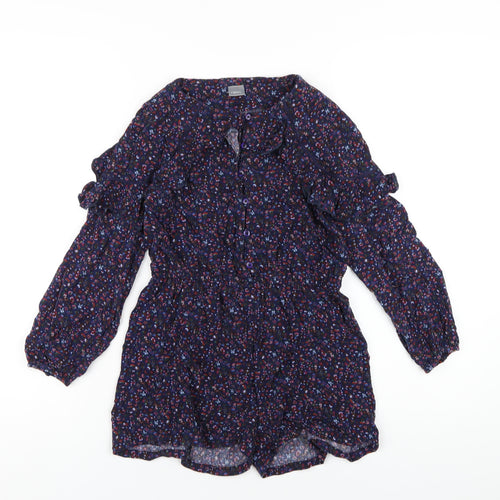 NEXT Girls Blue Floral Viscose Playsuit One-Piece Size 9 Years Button