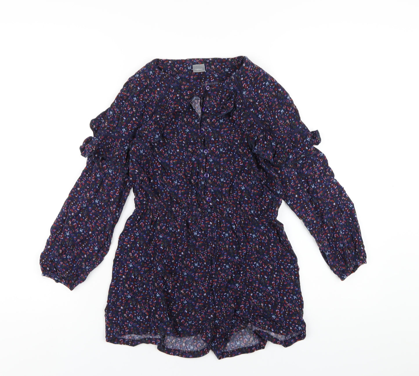 NEXT Girls Blue Floral Viscose Playsuit One-Piece Size 9 Years Button