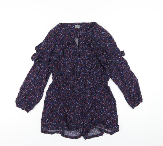 NEXT Girls Blue Floral Viscose Playsuit One-Piece Size 9 Years Button