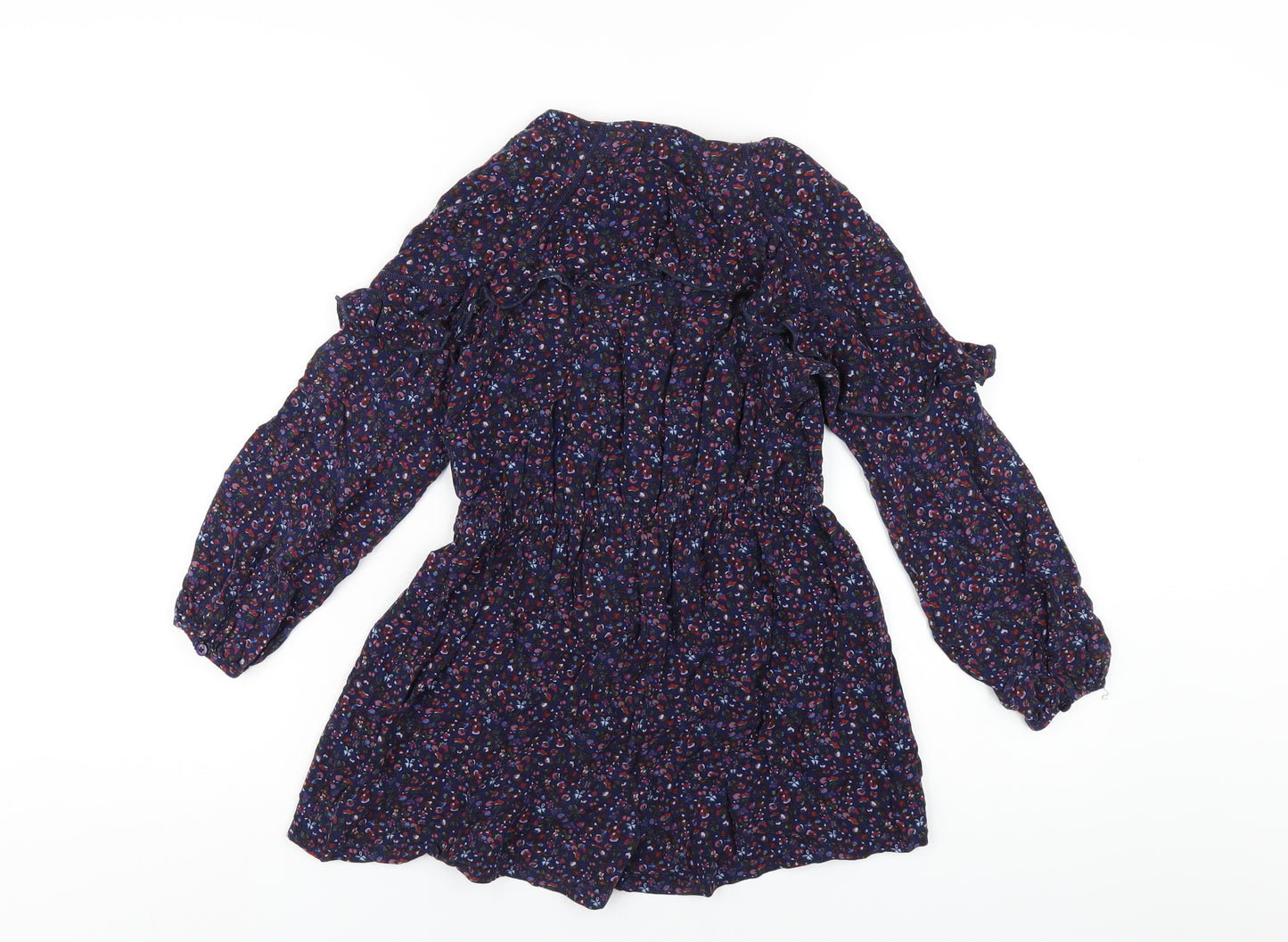 NEXT Girls Blue Floral Viscose Playsuit One-Piece Size 9 Years Button