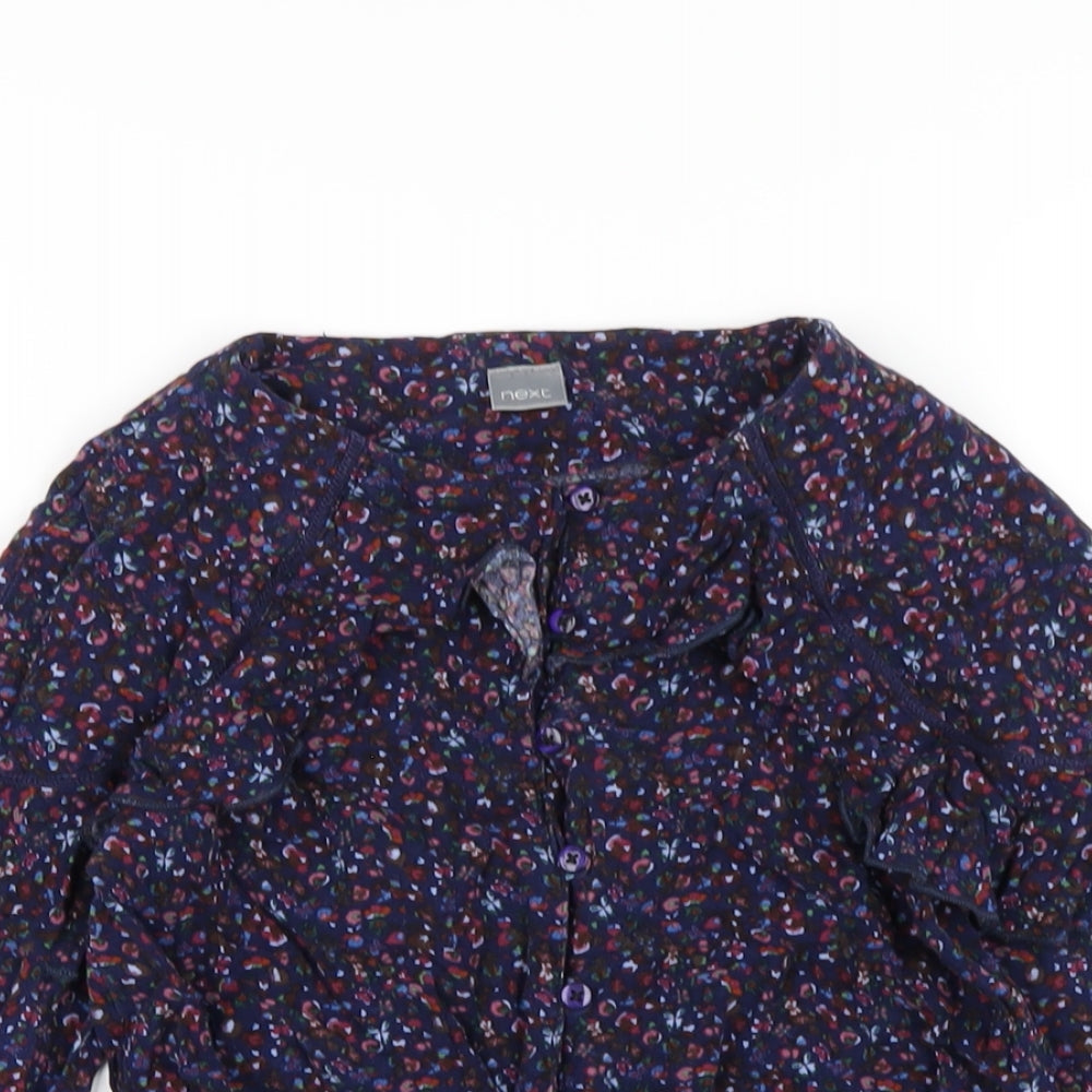 NEXT Girls Blue Floral Viscose Playsuit One-Piece Size 9 Years Button