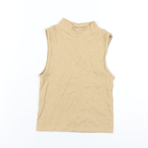 Stradivarius Womens Beige Polyester Cropped T-Shirt Size S Mock Neck