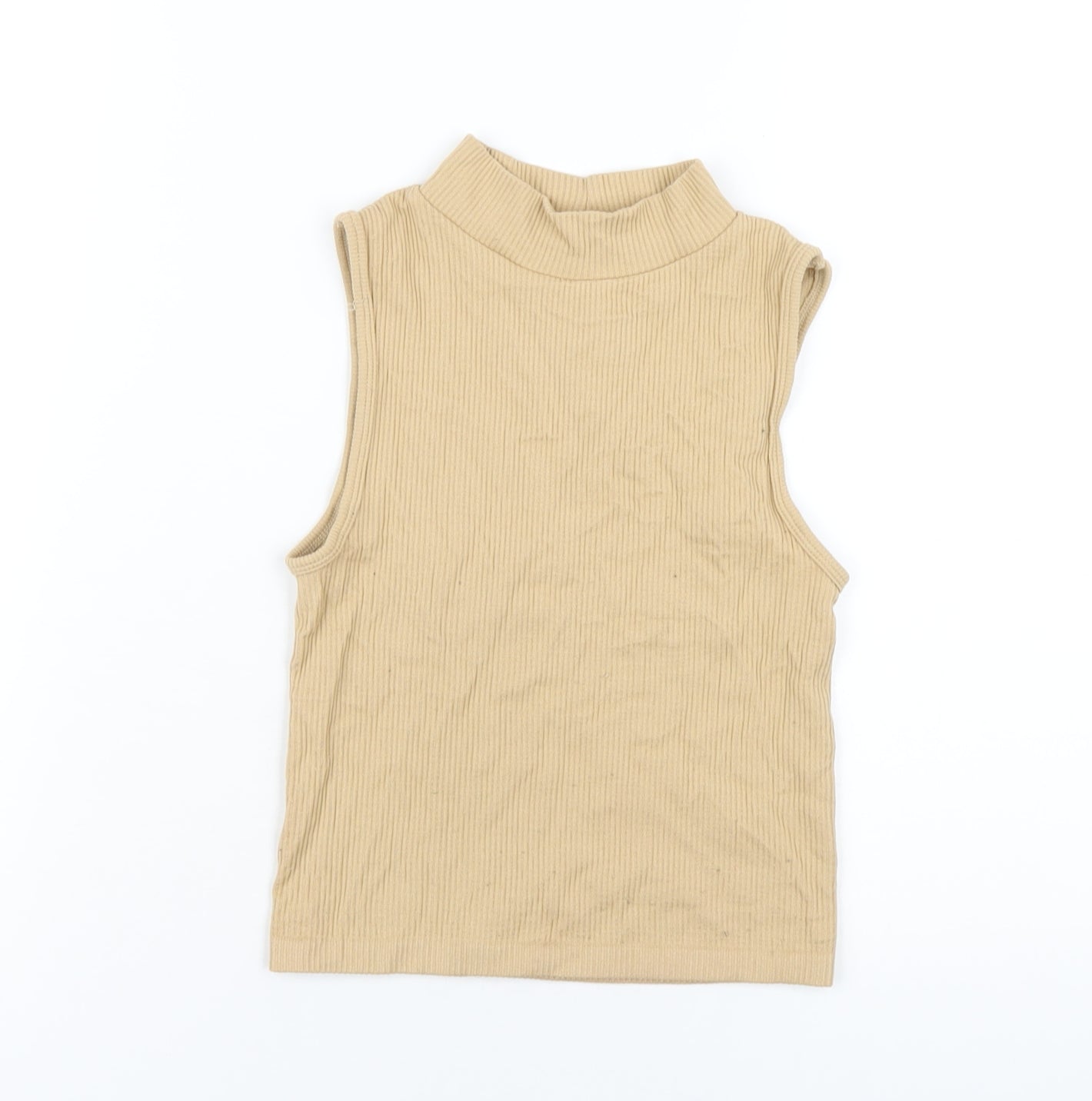 Stradivarius Womens Beige Polyester Cropped T-Shirt Size S Mock Neck