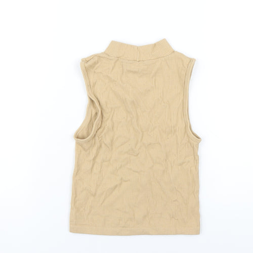 Stradivarius Womens Beige Polyester Cropped T-Shirt Size S Mock Neck