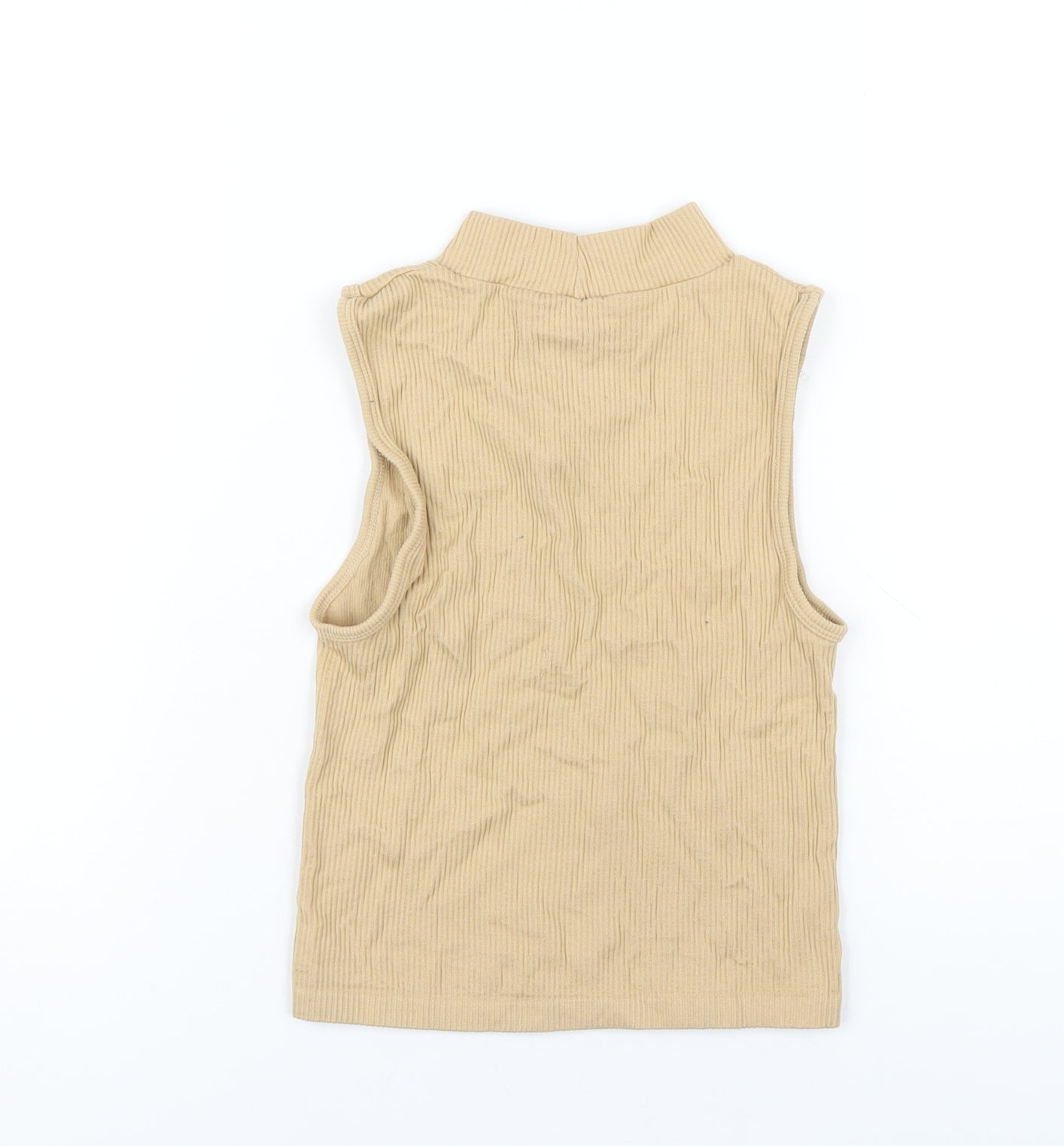 Stradivarius Womens Beige Polyester Cropped T-Shirt Size S Mock Neck