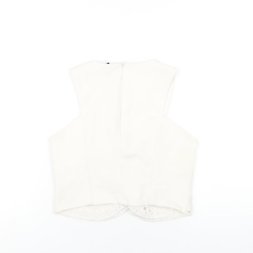 Topshop Womens White Polyester Cropped T-Shirt Size 10 V-Neck