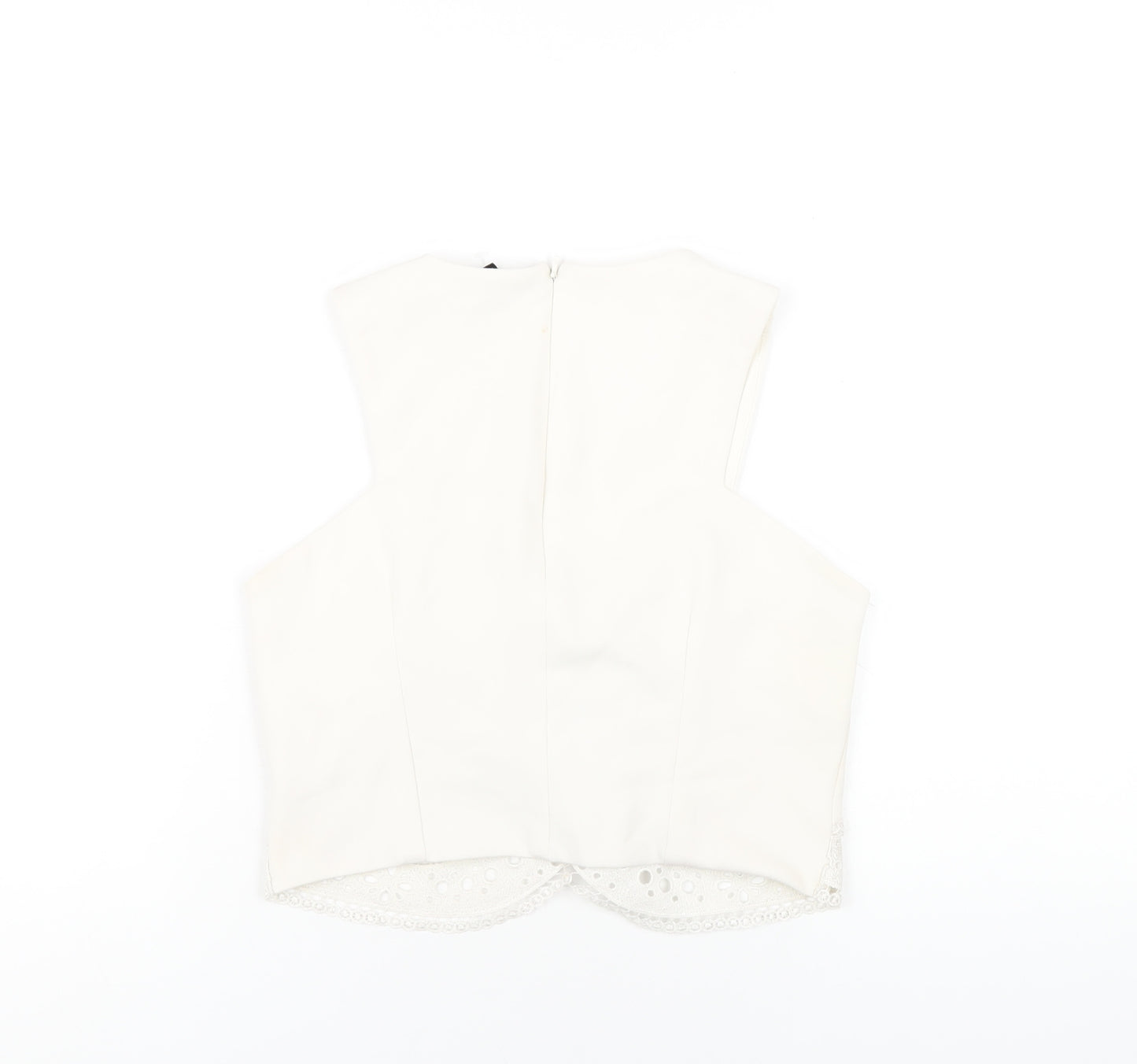 Topshop Womens White Polyester Cropped T-Shirt Size 10 V-Neck