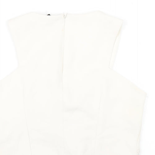 Topshop Womens White Polyester Cropped T-Shirt Size 10 V-Neck