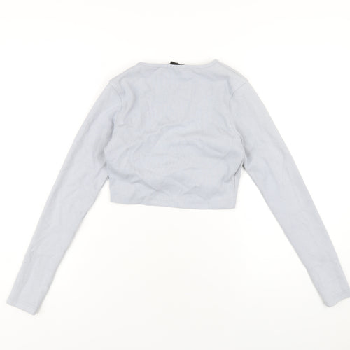 Missguided Womens Blue Polyester Cropped T-Shirt Size 6 Round Neck - Twist Front Cut Out