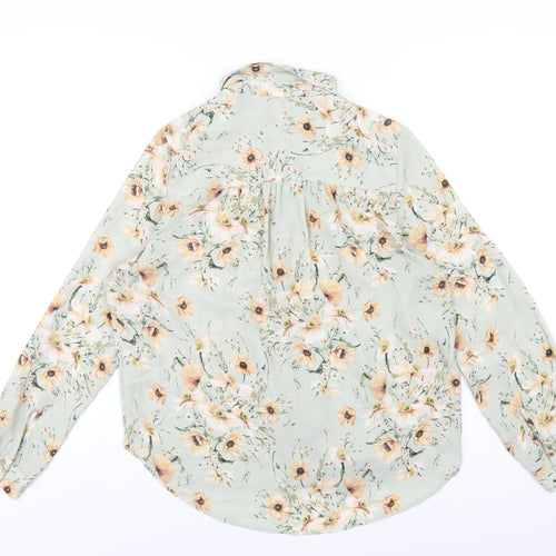 H&M Womens Green Floral Polyester Basic Button-Up Size 10 Collared