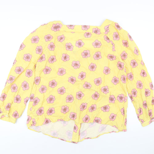 Anorak Womens Yellow Floral Cotton Basic Button-Up Size 16 Square Neck