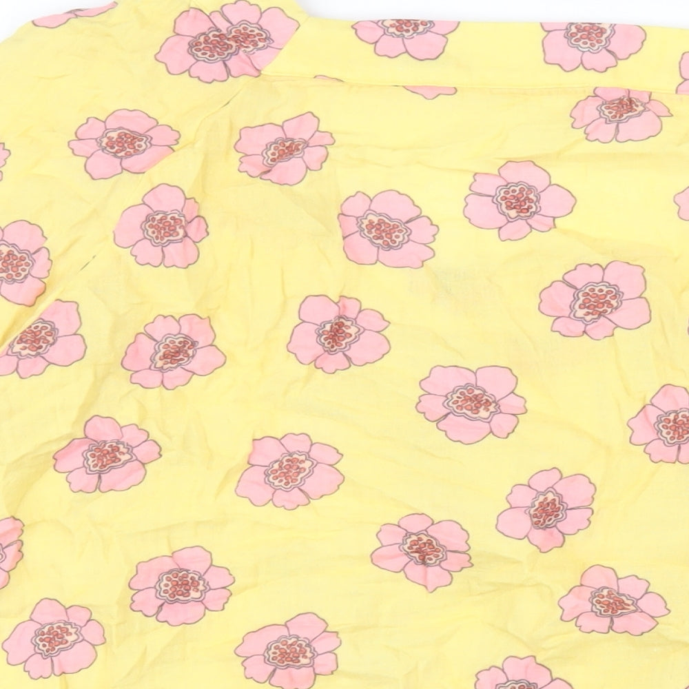 Anorak Womens Yellow Floral Cotton Basic Button-Up Size 16 Square Neck