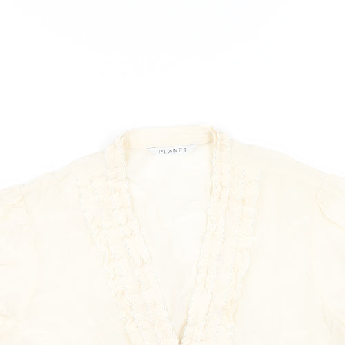 Planet Womens Ivory Silk Basic Button-Up Size 8 V-Neck