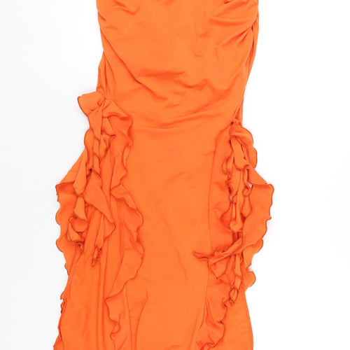 Bershka Womens Orange Polyester Bodycon Size M Square Neck Zip