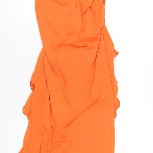 Bershka Womens Orange Polyester Bodycon Size M Square Neck Zip
