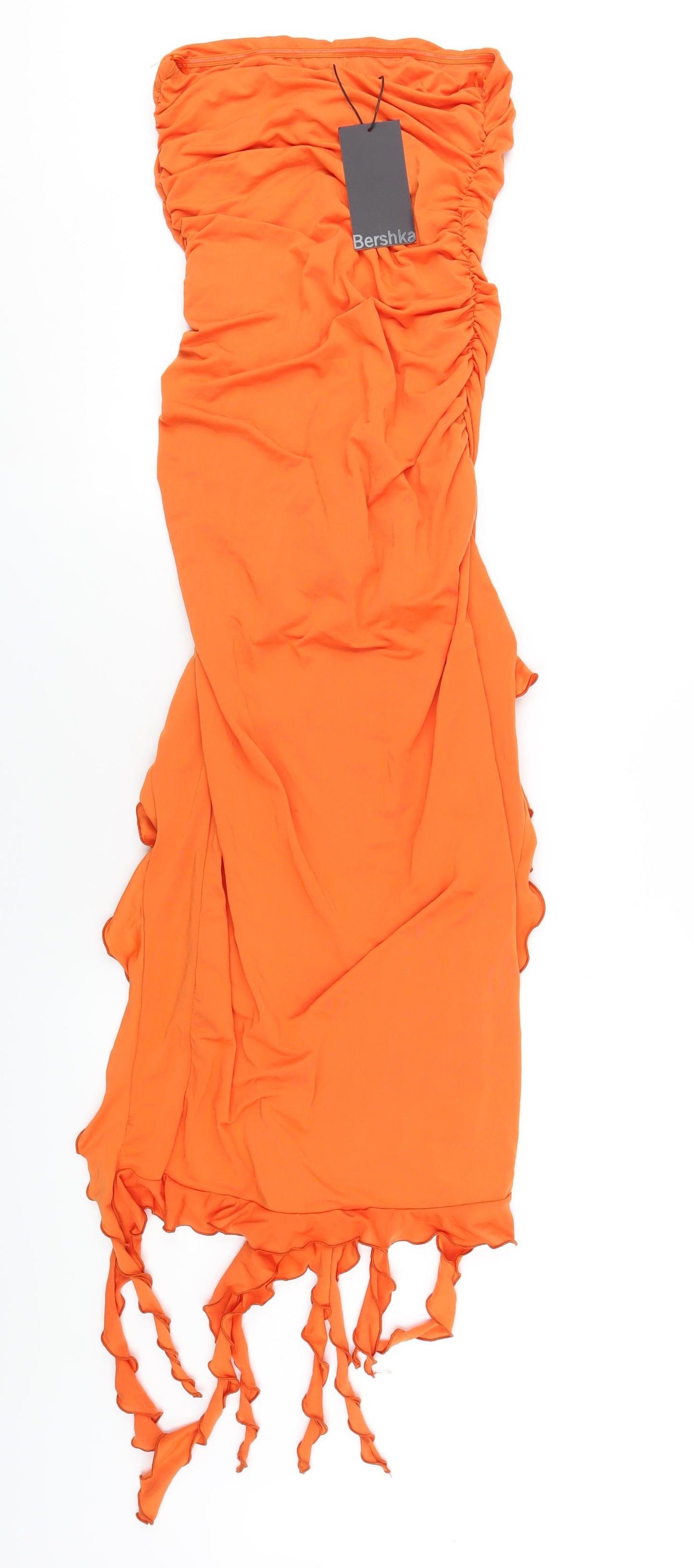 Bershka Womens Orange Polyester Bodycon Size M Square Neck Zip