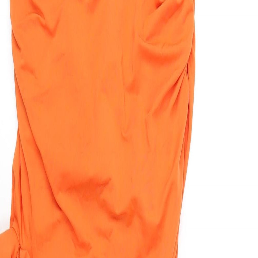 Bershka Womens Orange Polyester Bodycon Size M Square Neck Zip