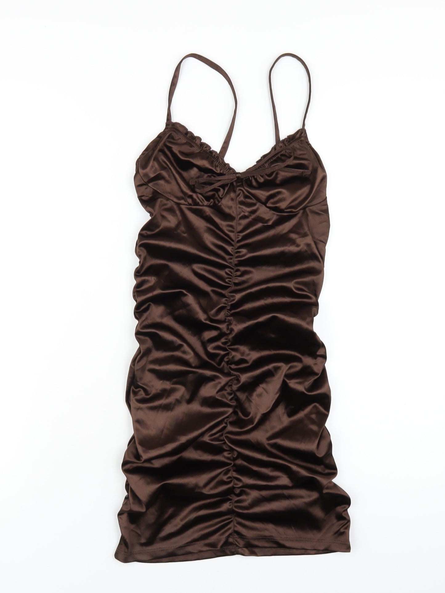 H&M Womens Brown Polyester Bodycon Size S Sweetheart Pullover - Ruched