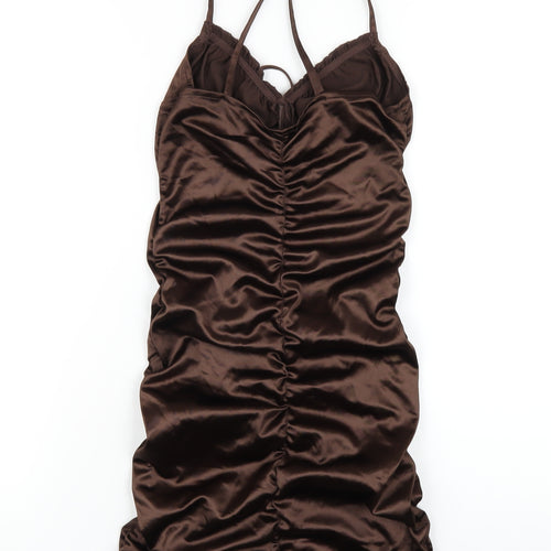 H&M Womens Brown Polyester Bodycon Size S Sweetheart Pullover - Ruched