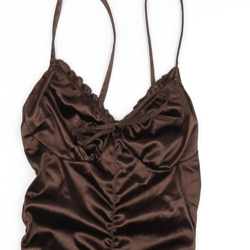 H&M Womens Brown Polyester Bodycon Size S Sweetheart Pullover - Ruched