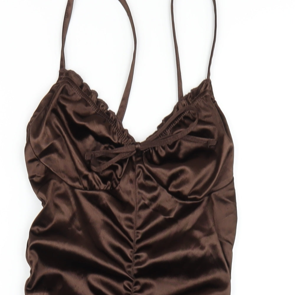 H&M Womens Brown Polyester Bodycon Size S Sweetheart Pullover - Ruched