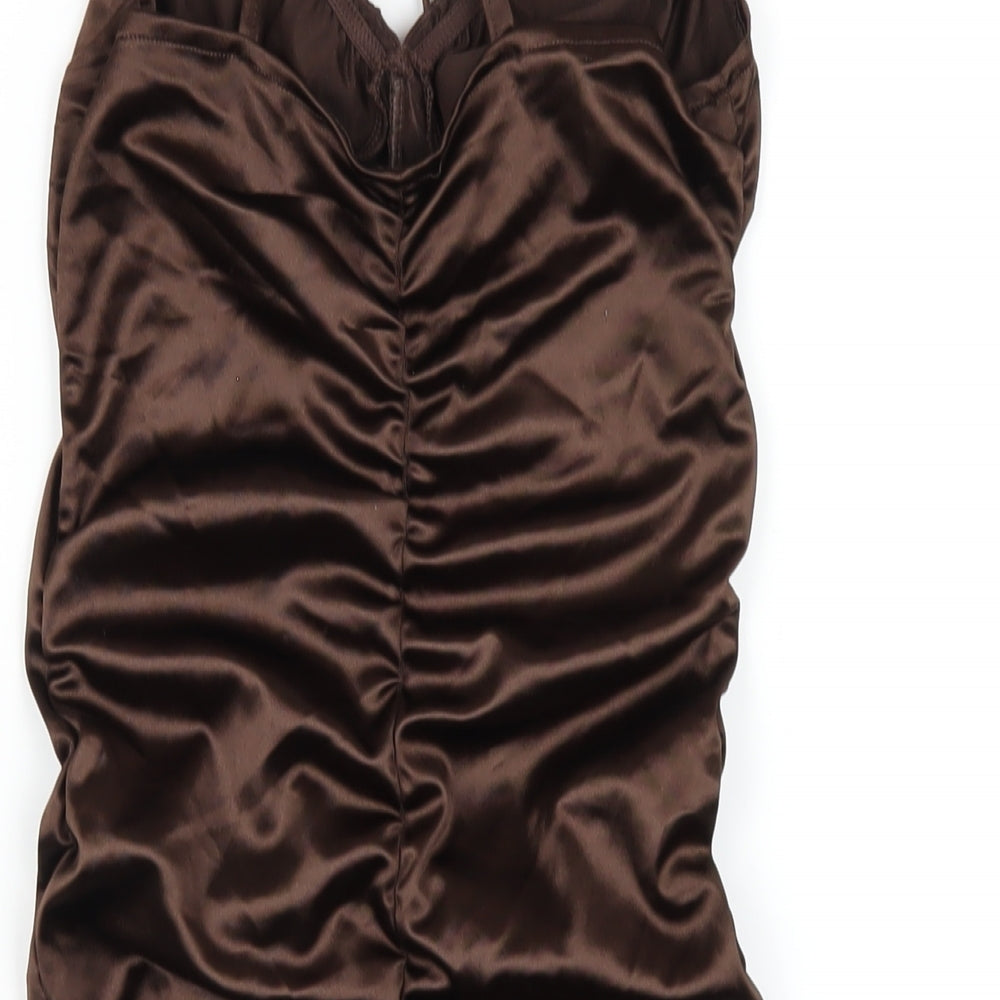 H&M Womens Brown Polyester Bodycon Size S Sweetheart Pullover - Ruched